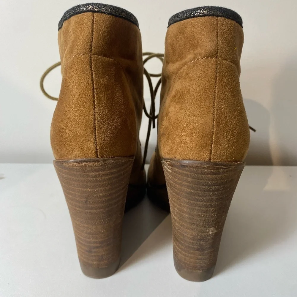 Vanessa Wu Anthropologie Brown Wedge Booties Boot US 7 Ties Boho Country Western